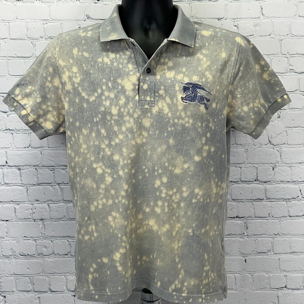Vintage Burberry London Mens M Medium Slim Fit Polo Shirt Gray Speckled Cotton